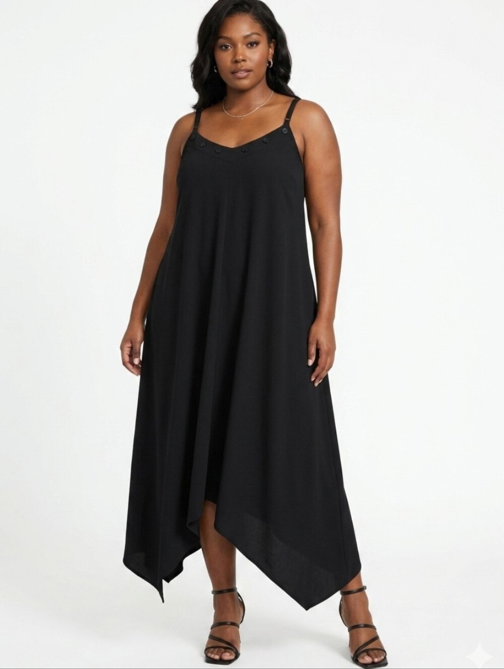 Speed Control Black Asymmetrical Handkerchief Strappy Midi Dress - Plus Size 2XL